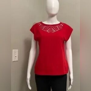 J13. Chaps Crochet Top - Red Large Petite NWT